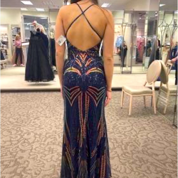 Stunning full length sequin gown with high leg slit and crisscross back - Picture 1 of 2